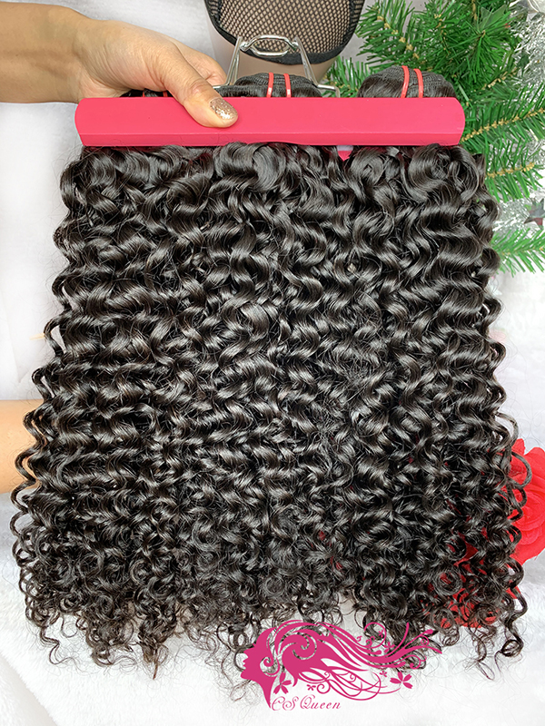 Csqueen 9A Jerry Curly Hair Weave 2 Bundles with 5*5 Transparent lace Closure Unprocessed Hair - Click Image to Close